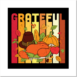 Grateful Nice Autumn Fall Themed Graphic T-shirt Thanksgiving Gift Posters and Art